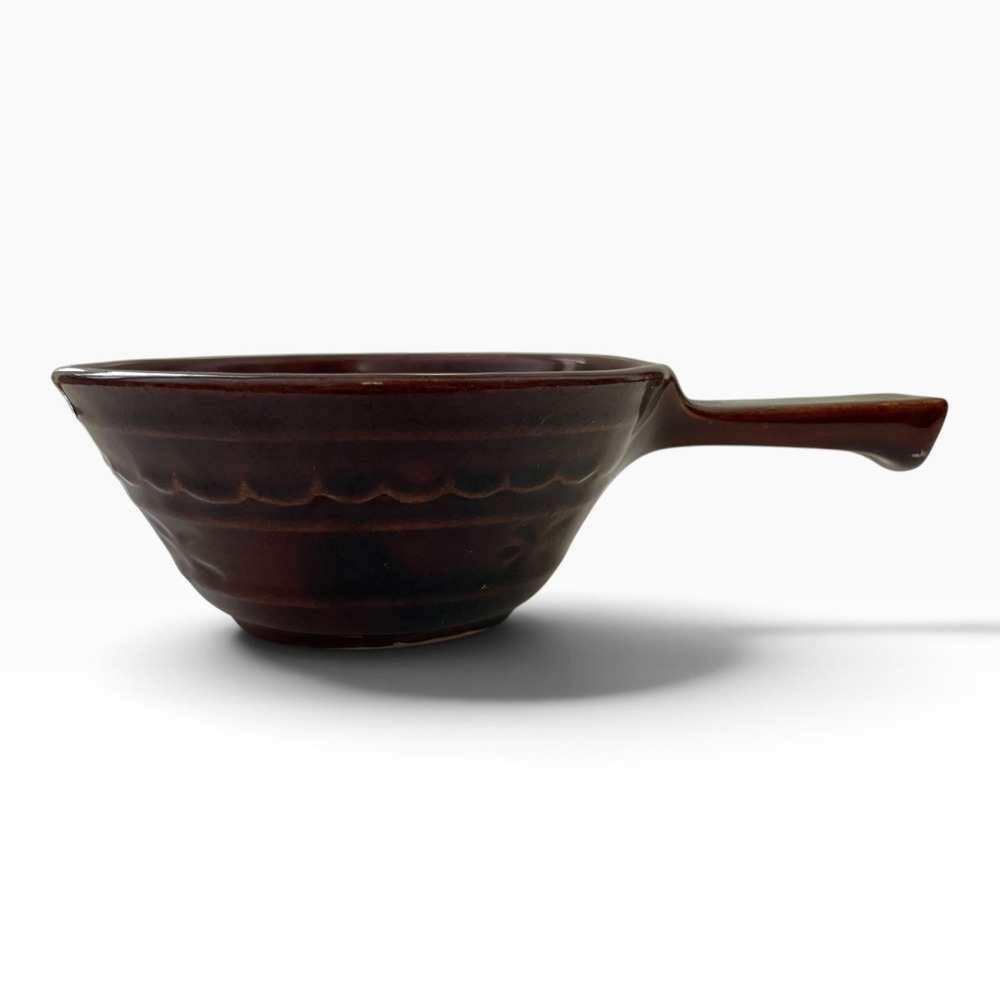 Vintage Marcrest Ceramic Baking Crock Dish Brown Single Handle Ramekin Bowl